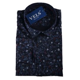 Рубашка мужская приталенная Flexion 18-227 02, Размер: L, Цвет: темно-синий с узором | Интернет-магазин Vels