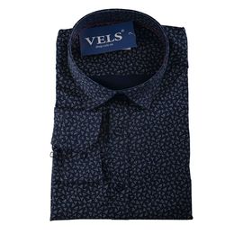 Рубашка мужская приталенная Flexion 18-229, Размер: M, Цвет: темно-синий с узором | Интернет-магазин Vels