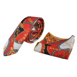 Краватка чоловіча з хусткою принт Quesste 02, Колір: красно-черный принт | Інтернет-магазин Vels