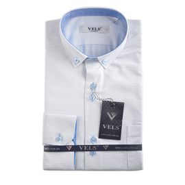 Рубашка детская на мальчика VELS 10-2, Размер: 1, Цвет: белая в голубой узор | Интернет-магазин Vels