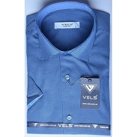 Рубашка мужская приталенная VELS 2165/9 к/р, Размер: S, Цвет: синяя мелкая клетка | Интернет-магазин Vels