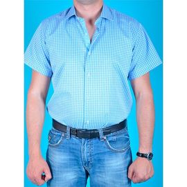 Рубашка мужская приталенная VELS 3406/5 к/р, Размер: S, Цвет: белая голуб. клетка | Интернет-магазин Vels