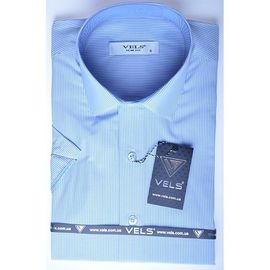 Рубашка мужская приталенная VELS 5518/11 к/р, Размер: S, Цвет: белая в голуб. полоску | Интернет-магазин Vels
