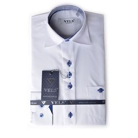 Рубашка VELS 1 син.отд. дет., Размер: 8, Цвет: белый с отд. синей | Интернет-магазин Vels