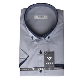 Рубашка мужская классическая VELS 15 к/р, Размер: M, Цвет: серая с т.син.отд. | Интернет-магазин Vels