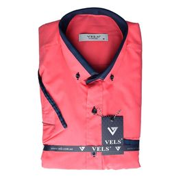 Рубашка мужская классическая VELS 170 к/р, Размер: S, Цвет: корал с тём.син.отд. | Интернет-магазин Vels