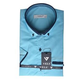 Рубашка мужская классическая VELS 192 к/р, Размер: M, Цвет: голубая с т.син. отд. | Интернет-магазин Vels