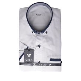 Рубашка мужская классическая VELS 1 т.син.отд. к/р, Размер: S, Цвет: белая с т. син. отд. | Интернет-магазин Vels