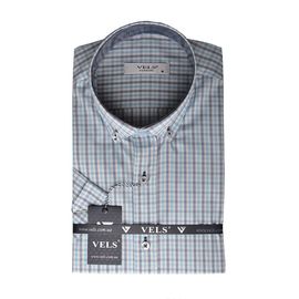 Рубашка мужская классическая VELS 3500-1 к/р, Размер: S, Цвет: голубая+беж клетка | Интернет-магазин Vels