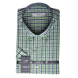 Рубашка мужская классическая VELS 35009-2 к/р, Размер: S, Цвет: салатово-синяя клетка | Интернет-магазин Vels