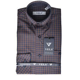Рубашка VELS 9356/6 дет.налокот., Размер: 1, Цвет: коричневая клетка | Интернет-магазин Vels