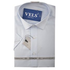 Рубашка мужская приталенная Zermon 0213 01 к/р, Размер: XL, Цвет: голубая в клетку | Интернет-магазин Vels