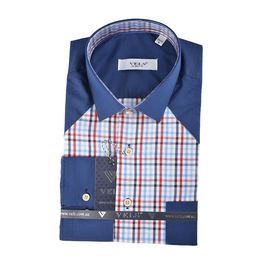 Рубашка мужская приталенная VELS 9033/3, Размер: M, Цвет: тёмно-синий с бордо клет. | Интернет-магазин Vels