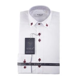 Рубашка детская на мальчика VELS 1 (01), Размер: 1, Цвет: белый с отделкой бордо клетка | Интернет-магазин Vels
