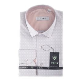 Рубашка мужская приталенная VELS 1000/2, Размер: M, Цвет: персик в клетку | Интернет-магазин Vels
