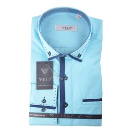 Рубашка мужская приталенная VELS 192-1, Размер: M, Цвет: бирюза строчка | Интернет-магазин Vels