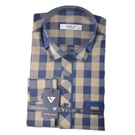 Рубашка мужская классическая VELS 200/6, Размер: M, Цвет: бежево-тёмн.синяя клетка | Интернет-магазин Vels
