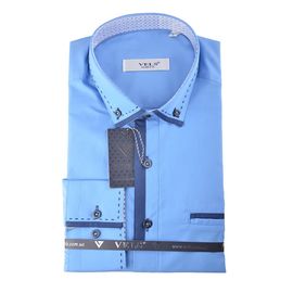 Рубашка мужская приталенная VELS 69-1, Размер: S, Цвет: голубая строчка | Интернет-магазин Vels
