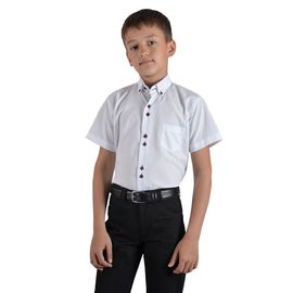 Рубашка детская на мальчика VELS 1 (01) к/р, Размер: 7, Цвет: белый с отделкой бордо клетка | Интернет-магазин Vels