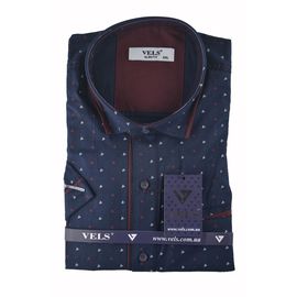 Рубашка мужская приталенная VELS 10112-1 к/р, Размер: M, Цвет: темно синий рисунок | Интернет-магазин Vels