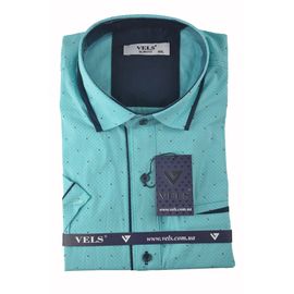 Рубашка мужская приталенная VELS 10112-2 к/р, Размер: M, Цвет: бирюза рисунок | Интернет-магазин Vels