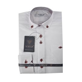 Рубашка детская на мальчика VELS 1 (04), Размер: 6, Цвет: белый с бордовой отделкой | Интернет-магазин Vels