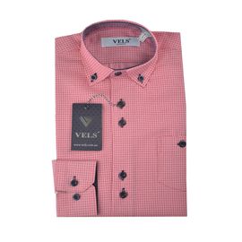 Рубашка детская на мальчика VELS 7024-1/10, Размер: 1, Цвет: розовая в клетку | Интернет-магазин Vels