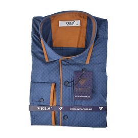 Рубашка мужская приталенная VELS 120/4, Размер: M, Цвет: темно синий с отдел. горчичной | Интернет-магазин Vels