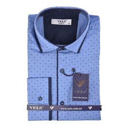 Сорочка чоловіча приталена VELS 110/2, Розмір: M, Колір: голубая темно-синяя отделка | Інтернет-магазин Vels