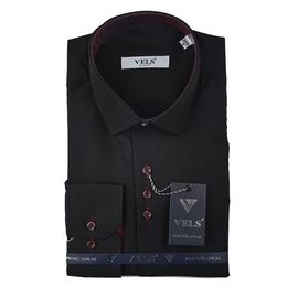 Рубашка мужская приталенная VELS 21 отд., Размер: M, Цвет: чёрный с бордовой отделкой | Интернет-магазин Vels
