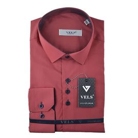 Сорочка чоловіча приталена VELS 125, Розмір: M, Колір: бордо с т.син. отделкой | Інтернет-магазин Vels