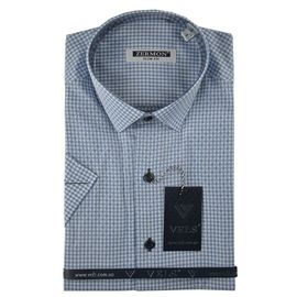 Рубашка мужская приталенная Zermon 6 к/р, Размер: S, Цвет: синяя клетка | Интернет-магазин Vels