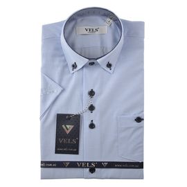Рубашка детская на мальчика VELS 7149-1 к/р, Размер: 1, Цвет: белая в голубую клетку | Интернет-магазин Vels