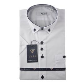 Рубашка детская на мальчика VELS 1 (04) к/р, Размер: 7, Цвет: белый с тём.син. отд. | Интернет-магазин Vels