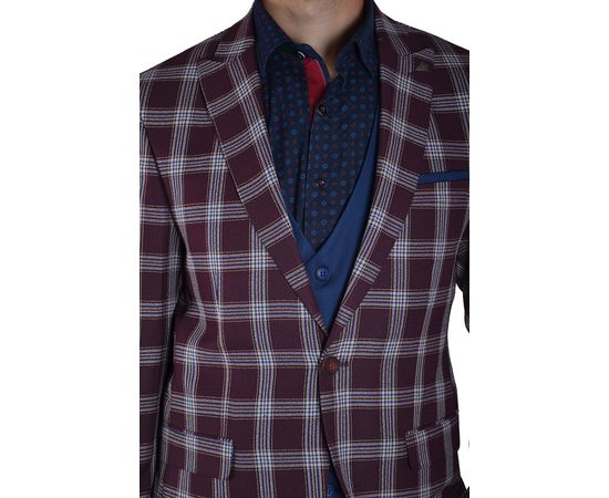 Костюм мужской тройка Renzo 642-02, Размер: 56, Цвет: бордо клетка, фото 4 | Интернет-магазин Vels