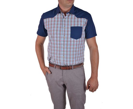 Рубашка мужская приталенная VELS 9033/3 к/р, Размер: M, Цвет: тёмно-синий с бордо клет., фото 2 | Интернет-магазин Vels