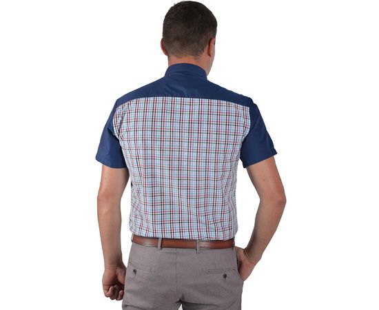 Рубашка мужская приталенная VELS 9033/3 к/р, Размер: M, Цвет: тёмно-синий с бордо клет., фото 3 | Интернет-магазин Vels