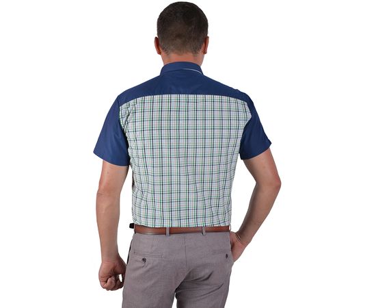 Рубашка мужская приталенная VELS 9033/4 к/р, Размер: M, Цвет: тёмно-синяя с салат.клетка, фото 3 | Интернет-магазин Vels