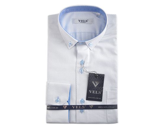 Рубашка детская на мальчика VELS 10-2, Размер: 1, Цвет: белая в голубой узор | Интернет-магазин Vels