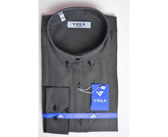 Сорочка VELS 1002 з вставками приталена, Розмір: M, Колір: чёрная в мелкую клетку | Інтернет-магазин Vels
