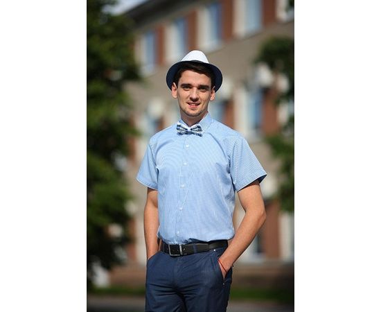 Рубашка мужская приталенная VELS 3406/5 к/р, Размер: S, Цвет: белая голуб. клетка, фото 2 | Интернет-магазин Vels