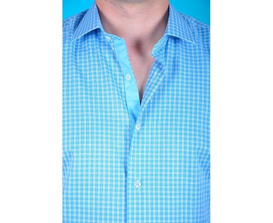 Рубашка мужская приталенная VELS 3406/5 к/р, Размер: S, Цвет: белая голуб. клетка, фото 3 | Интернет-магазин Vels