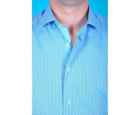 Рубашка мужская приталенная VELS 5168-1 к/р, Размер: S, Цвет: голубая в клетку, фото 3 | Интернет-магазин Vels