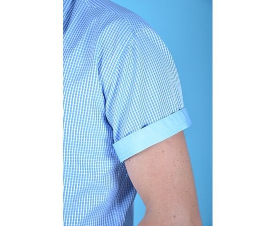 Рубашка мужская приталенная VELS 5168-1 к/р, Размер: S, Цвет: голубая в клетку, фото 5 | Интернет-магазин Vels