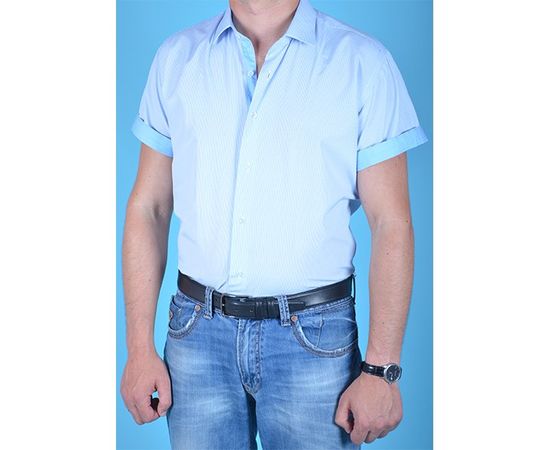 Рубашка мужская приталенная VELS 5518/11 к/р, Размер: S, Цвет: белая в голуб. полоску, фото 3 | Интернет-магазин Vels