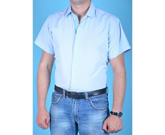 Рубашка мужская приталенная VELS 5518/11 к/р, Размер: S, Цвет: белая в голуб. полоску, фото 5 | Интернет-магазин Vels