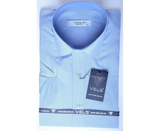 Рубашка мужская приталенная VELS 5518/11 к/р, Размер: S, Цвет: белая в голуб. полоску | Интернет-магазин Vels