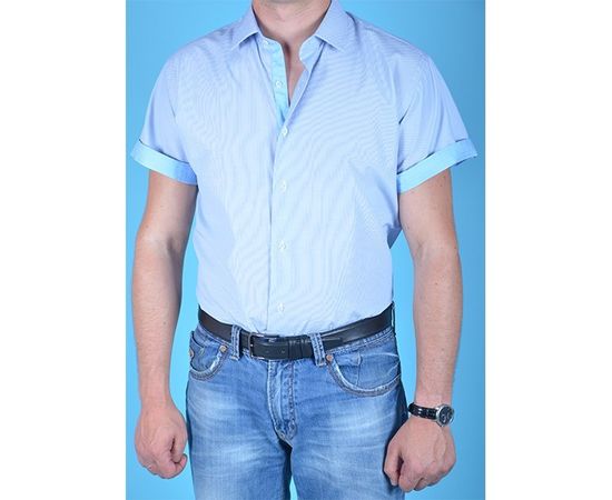 Рубашка мужская приталенная VELS 5969/3 к/р, Размер: S, Цвет: белая в син. мелк.пол., фото 3 | Интернет-магазин Vels