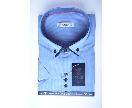 Рубашка мужская приталенная VELS 6170-2 дв.в. к/р, Размер: S, Цвет: светло-голубой полоса | Интернет-магазин Vels