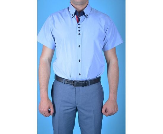 Рубашка мужская приталенная VELS 6333/1-2 дв.в. к/р, Размер: S, Цвет: голубая в мелк.клетку, фото 2 | Интернет-магазин Vels